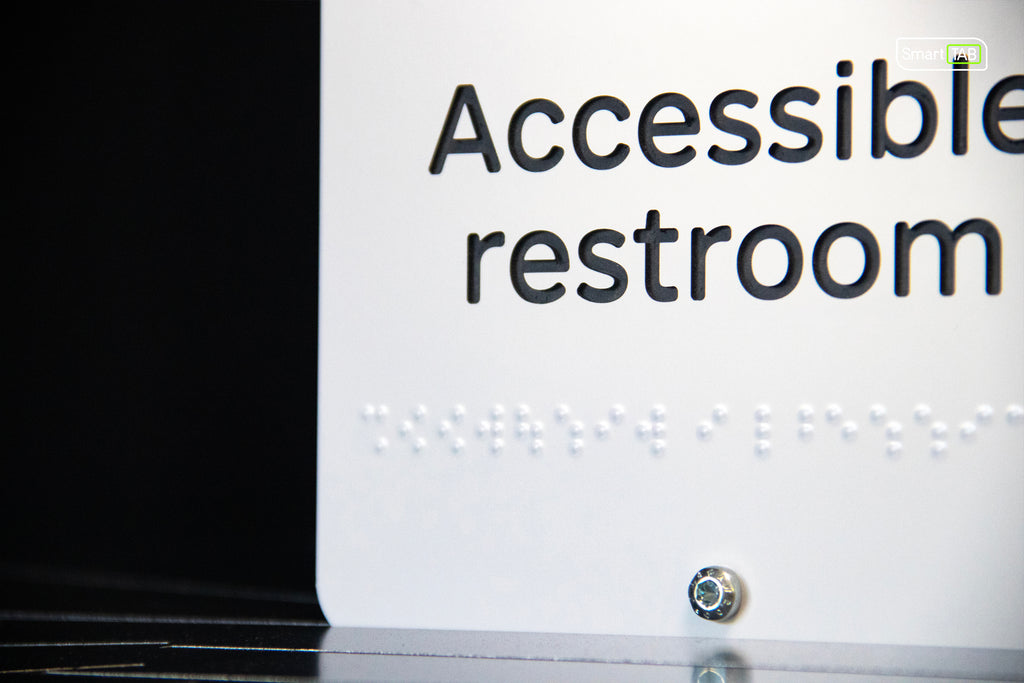 Premium Braille Accessible Restroom Sign – CNC-Milled Aluminum Composite with Tactile Disability Icon
