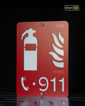 Premium safety sign “Fire Extinguisher” ISO 7010 F001 – CNC-Milled Aluminum Composite with Photoluminescent Effect