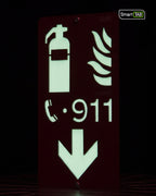 Premium safety sign “Fire Extinguisher” ISO 7010 F001 – CNC-Milled Aluminum Composite with Photoluminescent Effect