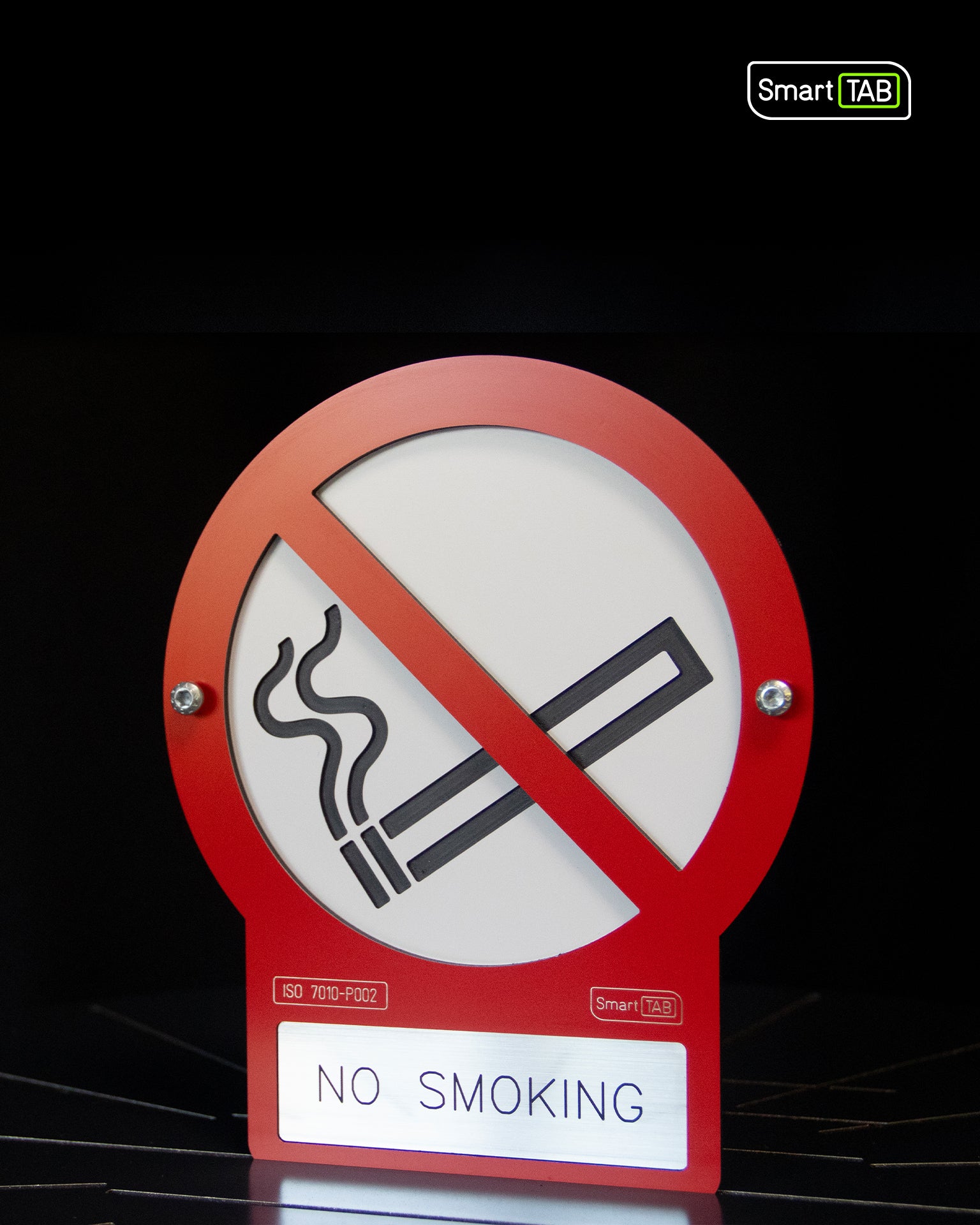 Premium safety sign “No Smoking” ISO 7010 P002 – CNC-Milled Aluminum Composite