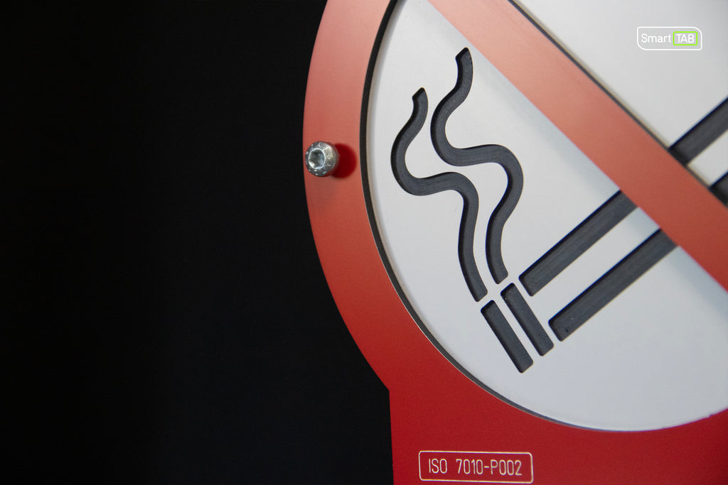 Premium safety sign “No Smoking” ISO 7010 P002 – CNC-Milled Aluminum Composite