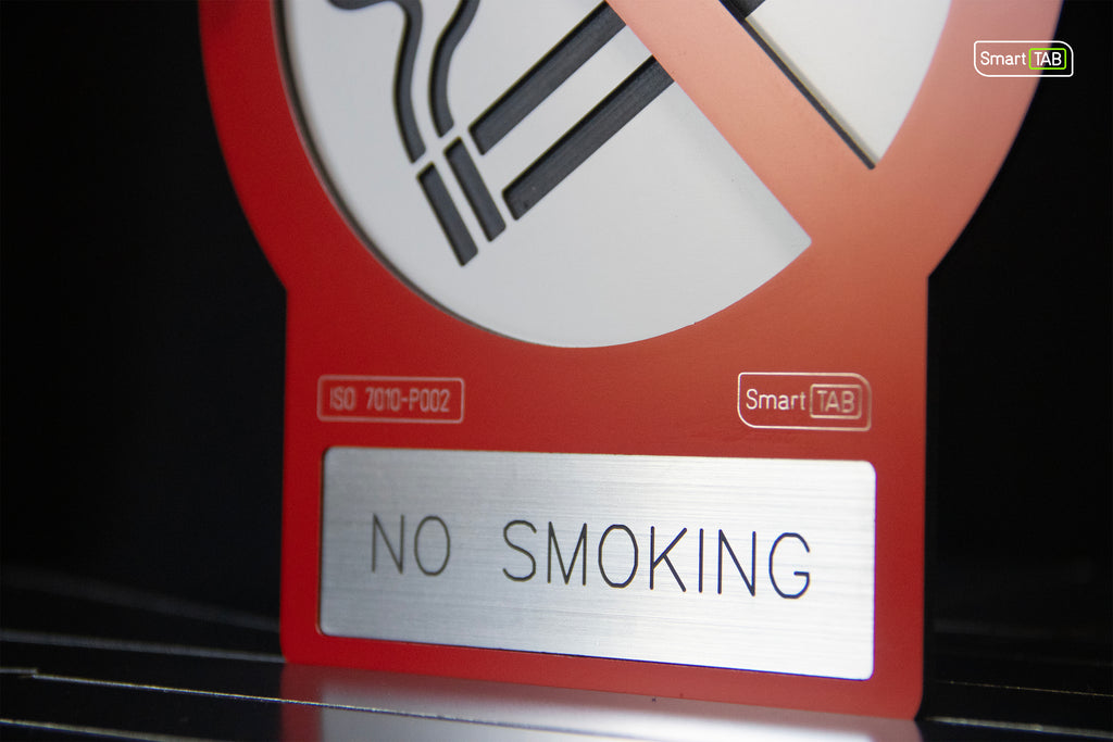 Premium safety sign “No Smoking” ISO 7010 P002 – CNC-Milled Aluminum Composite