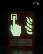 Premium safety sign “Fire Alarm Call Point” ISO 7010 F005 – CNC-Milled Aluminum Composite with Photoluminescent Effect