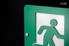 Premium safety sign “Emergency Exit” ISO 7010 E001/E002 – CNC-Milled Aluminum Composite with Photoluminescent Effect